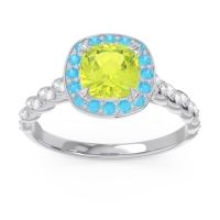 Peridot Ring In Palladium With Swiss Blue Topaz And Lab Diamond Vanam Cushion Modern Ring