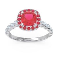 Lab Ruby Ring In Palladium With Ruby And Aquamarine Vanam Cushion Modern Ring