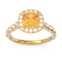 Citrine Ring In 14k Yellow Gold With Diamond And Lab Diamond Vanam Cushion Modern Ring