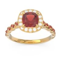 Garnet Ring In 14k Yellow Gold With Lab Diamond Vanam Cushion Modern Ring