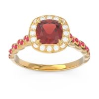 Garnet Ring In 14k Yellow Gold With Diamond And Ruby Vanam Cushion Modern Ring