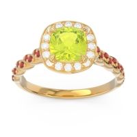 Peridot Ring In 14k Yellow Gold With Diamond And Garnet Vanam Cushion Modern Ring