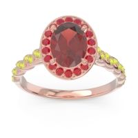 Garnet Ring In 14K Rose Gold With Ruby And Peridot Mahavanna Oval Halo Ring