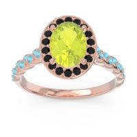 Peridot Ring In 14K Rose Gold With Black Onyx And Swiss Blue Topaz Mahavanna Oval Halo Ring