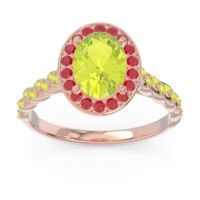 Peridot Ring In 18K Rose Gold With Ruby Mahavanna Oval Halo Ring