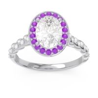 Diamond Ring In 14k White Gold With Amethyst And Lab Diamond Mahavanna Oval Halo Ring