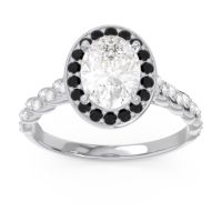 Diamond Ring In 14k White Gold With Black Onyx And Lab Diamond Mahavanna Oval Halo Ring