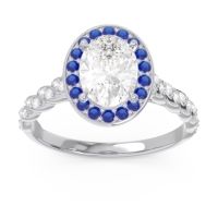 Diamond Ring In 14k White Gold With Blue Sapphire And Lab Diamond Mahavanna Oval Halo Ring