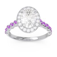 Diamond Ring In 14k White Gold With Amethyst Mahavanna Oval Halo Ring