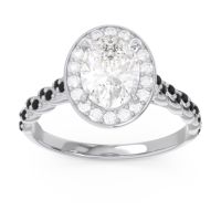 Diamond Ring In 14k White Gold With Black Onyx Mahavanna Oval Halo Ring
