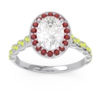 Diamond Ring In Palladium With Garnet And Peridot Mahavanna Oval Halo Ring
