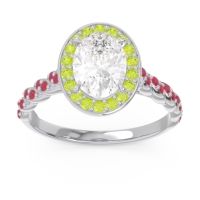 Diamond Ring In Palladium With Peridot And Ruby Mahavanna Oval Halo Ring