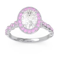 Diamond Ring In 14k White Gold With Pink Tourmaline Mahavanna Oval Halo Ring