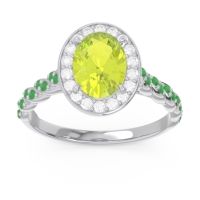 Peridot Ring In Palladium With Diamond And Emerald Mahavanna Oval Halo Ring