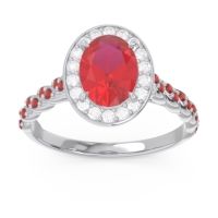 Lab Ruby Ring In Palladium With Diamond And Garnet Mahavanna Oval Halo Ring