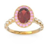 Garnet Engagement Ring In 18k Yellow Gold With Pink Tourmaline And Diamond - Mahavanna Oval Halo Ring