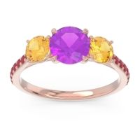 Amethyst Ring In 18K Rose Gold With Citrine And Ruby Trivisti Round Three-stone Ring