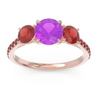 Amethyst Ring In 18K Rose Gold With Garnet Trivisti Round Three-stone Ring