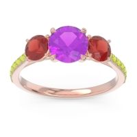 Amethyst Ring In 18K Rose Gold With Garnet And Peridot Trivisti Round Three-stone Ring
