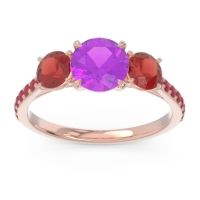 Amethyst Ring In 18K Rose Gold With Garnet And Ruby Trivisti Round Three-stone Ring