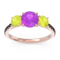 Amethyst Ring In 18K Rose Gold With Peridot And Black Onyx Trivisti Round Three-stone Ring