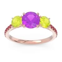 Amethyst Ring In 14K Rose Gold With Peridot And Ruby Trivisti Round Three-stone Ring