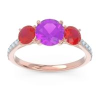 Amethyst Ring In 14K Rose Gold With Ruby And Aquamarine Trivisti Round Three-stone Ring