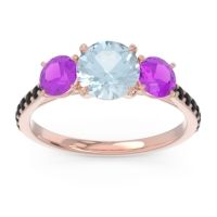 Aquamarine Ring In 18K Rose Gold With Amethyst And Black Onyx Trivisti Round Three-stone Ring