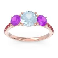 Aquamarine Ring In 18K Rose Gold With Amethyst And Ruby Trivisti Round Three-stone Ring