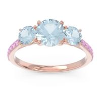 Aquamarine Ring In 14K Rose Gold With Pink Tourmaline Trivisti Round Three-stone Ring