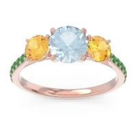 Aquamarine Ring In 18K Rose Gold With Citrine And Emerald Trivisti Round Three-stone Ring