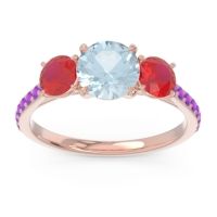 Aquamarine Ring In 14K Rose Gold With Ruby And Amethyst Trivisti Round Three-stone Ring