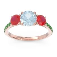 Aquamarine Ring In 18K Rose Gold With Ruby And Emerald Trivisti Round Three-stone Ring