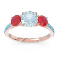 Aquamarine Ring In 18K Rose Gold With Ruby And Swiss Blue Topaz Trivisti Round Three-stone Ring