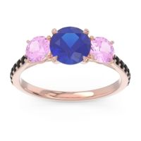 Lab Blue Sapphire Ring In 18K Rose Gold With Pink Tourmaline And Black Onyx Trivisti Round Three-stone Ring