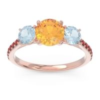 Citrine Ring In 18K Rose Gold With Aquamarine And Garnet Trivisti Round Three-stone Ring