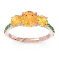 Citrine Ring In 18K Rose Gold With Emerald Trivisti Round Three-stone Ring