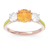 Citrine Ring In 18K Rose Gold With Lab Diamond And Peridot Trivisti Round Three-stone Ring