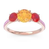 Citrine Ring In 18K Rose Gold With Ruby And Pink Tourmaline Trivisti Round Three-stone Ring