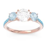 Lab Diamond Ring In 18K Rose Gold With Aquamarine And Swiss Blue Topaz Trivisti Round Three-stone Ring