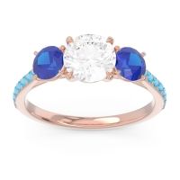 Lab Diamond Ring In 18K Rose Gold With Blue Sapphire And Swiss Blue Topaz Trivisti Round Three-stone Ring