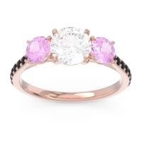 Lab Diamond Ring In 18K Rose Gold With Pink Tourmaline And Black Onyx Trivisti Round Three-stone Ring