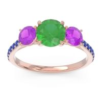 Emerald Ring In 18K Rose Gold With Amethyst And Blue Sapphire Trivisti Round Three-stone Ring