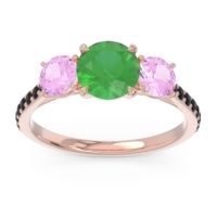 Emerald Ring In 14K Rose Gold With Pink Tourmaline And Black Onyx Trivisti Round Three-stone Ring