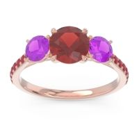 Garnet Ring In 18K Rose Gold With Amethyst And Ruby Trivisti Round Three-stone Ring