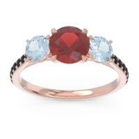 Garnet Ring In 18K Rose Gold With Aquamarine And Black Onyx Trivisti Round Three-stone Ring