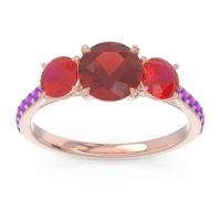 Garnet Ring In 18K Rose Gold With Ruby And Amethyst Trivisti Round Three-stone Ring