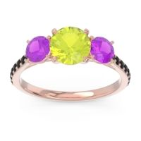 Peridot Ring In 18K Rose Gold With Amethyst And Black Onyx Trivisti Round Three-stone Ring