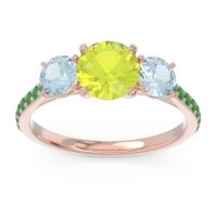 Peridot Ring In 18K Rose Gold With Aquamarine And Emerald Trivisti Round Three-stone Ring