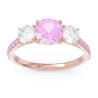 Pink Tourmaline Ring In 18K Rose Gold With Lab Diamond Trivisti Round Three-stone Ring